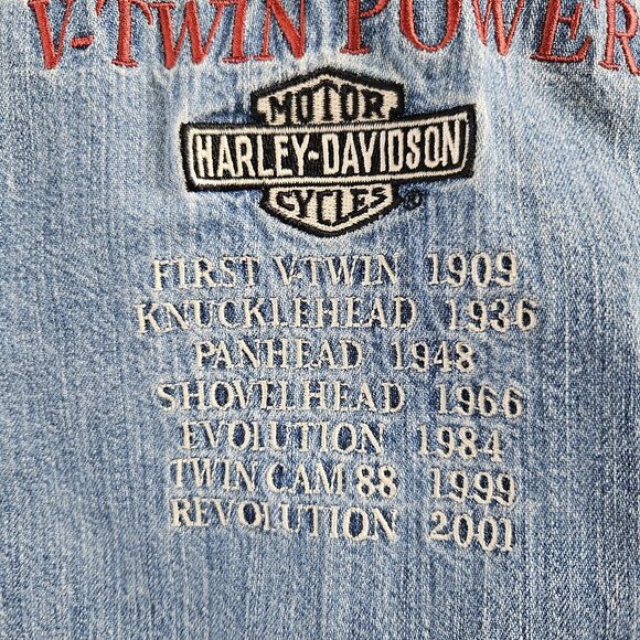 Harley Davidson Blue Denim Shirt  Embroidered V-Twin Power Motorcycles Size S - Picture 6 of 7